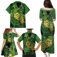 New Zealand Kkp Family Matching Puletasi and Hawaiian Shirt Silver Fern with Close up of Green Fern Leaves and Maori Tattoo LT03 - Polynesian Pride