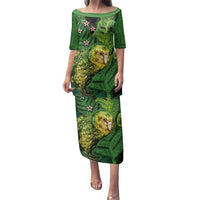 New Zealand Kkp Family Matching Puletasi and Hawaiian Shirt Silver Fern with Close up of Green Fern Leaves and Maori Tattoo LT03 Mom's Dress Green - Polynesian Pride