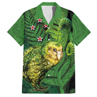 New Zealand Kkp Family Matching Summer Maxi Dress and Hawaiian Shirt Silver Fern with Close up of Green Fern Leaves and Maori Tattoo LT03 Dad's Shirt - Short Sleeve Green - Polynesian Pride