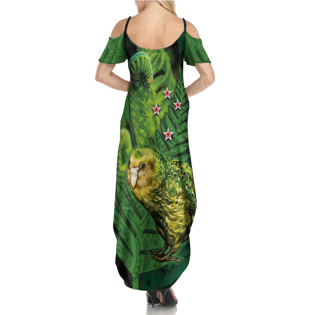 New Zealand Kkp Family Matching Summer Maxi Dress and Hawaiian Shirt Silver Fern with Close up of Green Fern Leaves and Maori Tattoo LT03 - Polynesian Pride