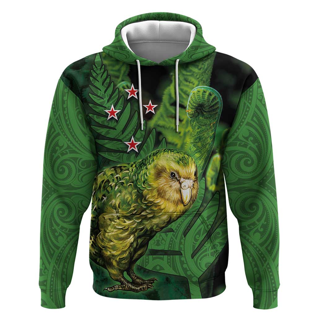 New Zealand Kkp Hoodie Silver Fern with Close up of Green Fern Leaves and Maori Tattoo LT03 Pullover Hoodie Green - Polynesian Pride
