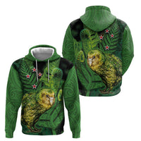 New Zealand Kkp Hoodie Silver Fern with Close up of Green Fern Leaves and Maori Tattoo LT03 - Polynesian Pride