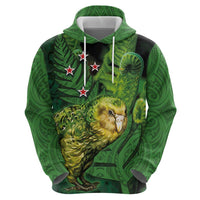 New Zealand Kkp Hoodie Silver Fern with Close up of Green Fern Leaves and Maori Tattoo LT03 - Polynesian Pride