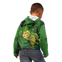 New Zealand Kkp Kid Hoodie Silver Fern with Close up of Green Fern Leaves and Maori Tattoo LT03 - Polynesian Pride