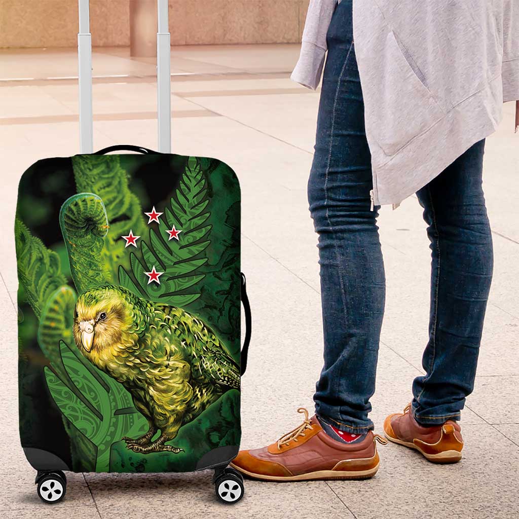 New Zealand Kkp Luggage Cover Silver Fern with Close up of Green Fern Leaves and Maori Tattoo LT03 Green - Polynesian Pride