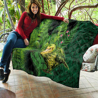 New Zealand Kkp Quilt Silver Fern with Close up of Green Fern Leaves and Maori Tattoo LT03 - Polynesian Pride