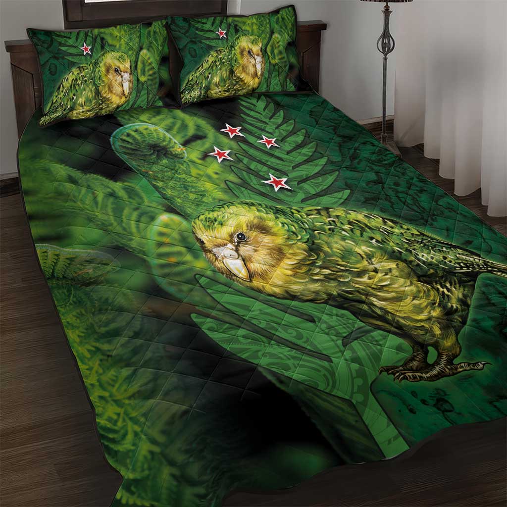 New Zealand Kkp Quilt Bed Set Silver Fern with Close up of Green Fern Leaves and Maori Tattoo LT03 Green - Polynesian Pride
