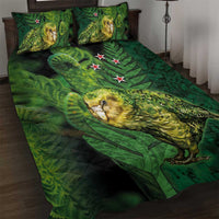 New Zealand Kkp Quilt Bed Set Silver Fern with Close up of Green Fern Leaves and Maori Tattoo LT03 Green - Polynesian Pride