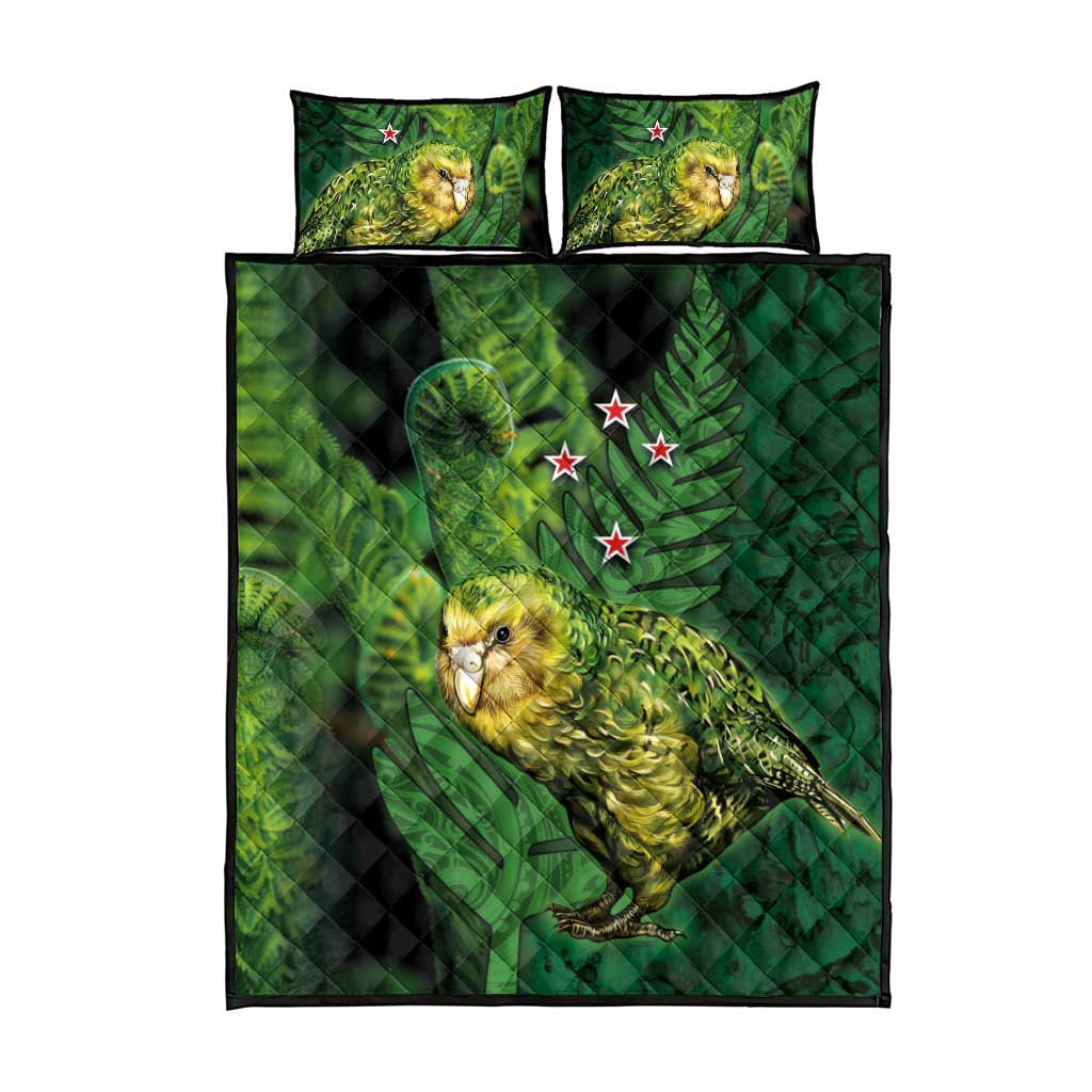 New Zealand Kkp Quilt Bed Set Silver Fern with Close up of Green Fern Leaves and Maori Tattoo LT03 - Polynesian Pride