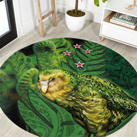 New Zealand Kkp Round Carpet Silver Fern with Close up of Green Fern Leaves and Maori Tattoo LT03 Green - Polynesian Pride
