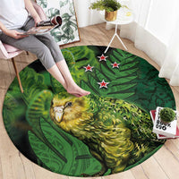 New Zealand Kkp Round Carpet Silver Fern with Close up of Green Fern Leaves and Maori Tattoo LT03 - Polynesian Pride