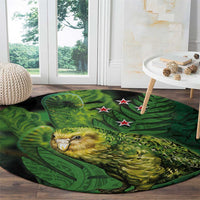 New Zealand Kkp Round Carpet Silver Fern with Close up of Green Fern Leaves and Maori Tattoo LT03 - Polynesian Pride