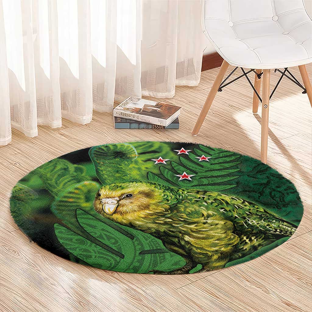 New Zealand Kkp Round Carpet Silver Fern with Close up of Green Fern Leaves and Maori Tattoo LT03 - Polynesian Pride