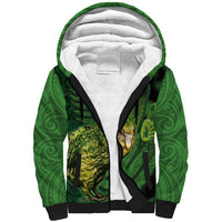 New Zealand Kkp Sherpa Hoodie Silver Fern with Close up of Green Fern Leaves and Maori Tattoo LT03 Unisex Green - Polynesian Pride
