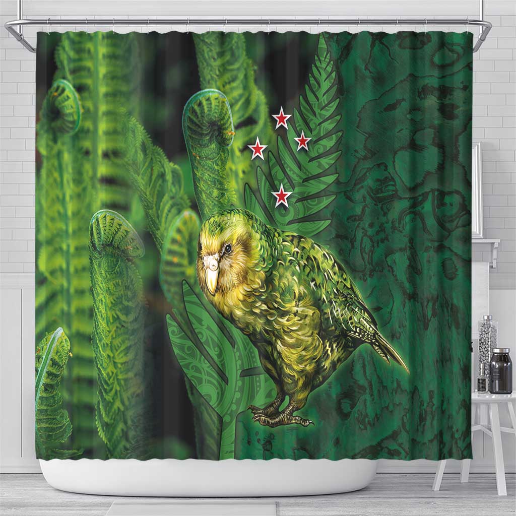 New Zealand Kkp Shower Curtain Silver Fern with Close up of Green Fern Leaves and Maori Tattoo LT03 - Polynesian Pride