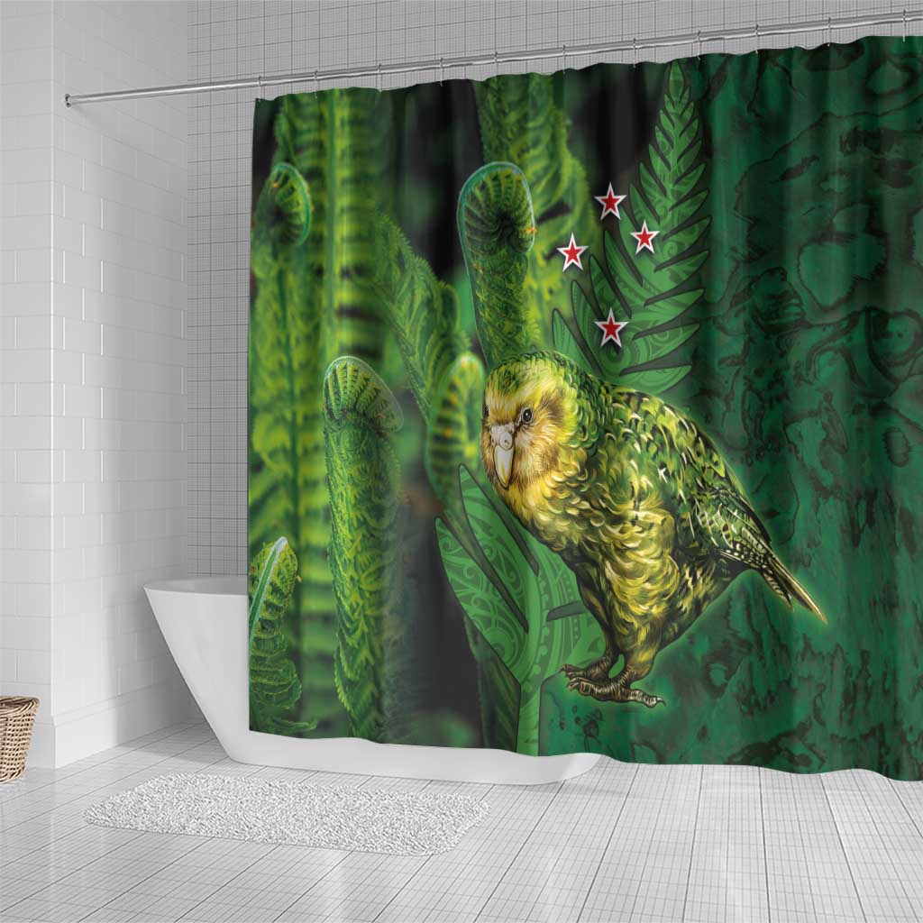 New Zealand Kkp Shower Curtain Silver Fern with Close up of Green Fern Leaves and Maori Tattoo LT03 - Polynesian Pride