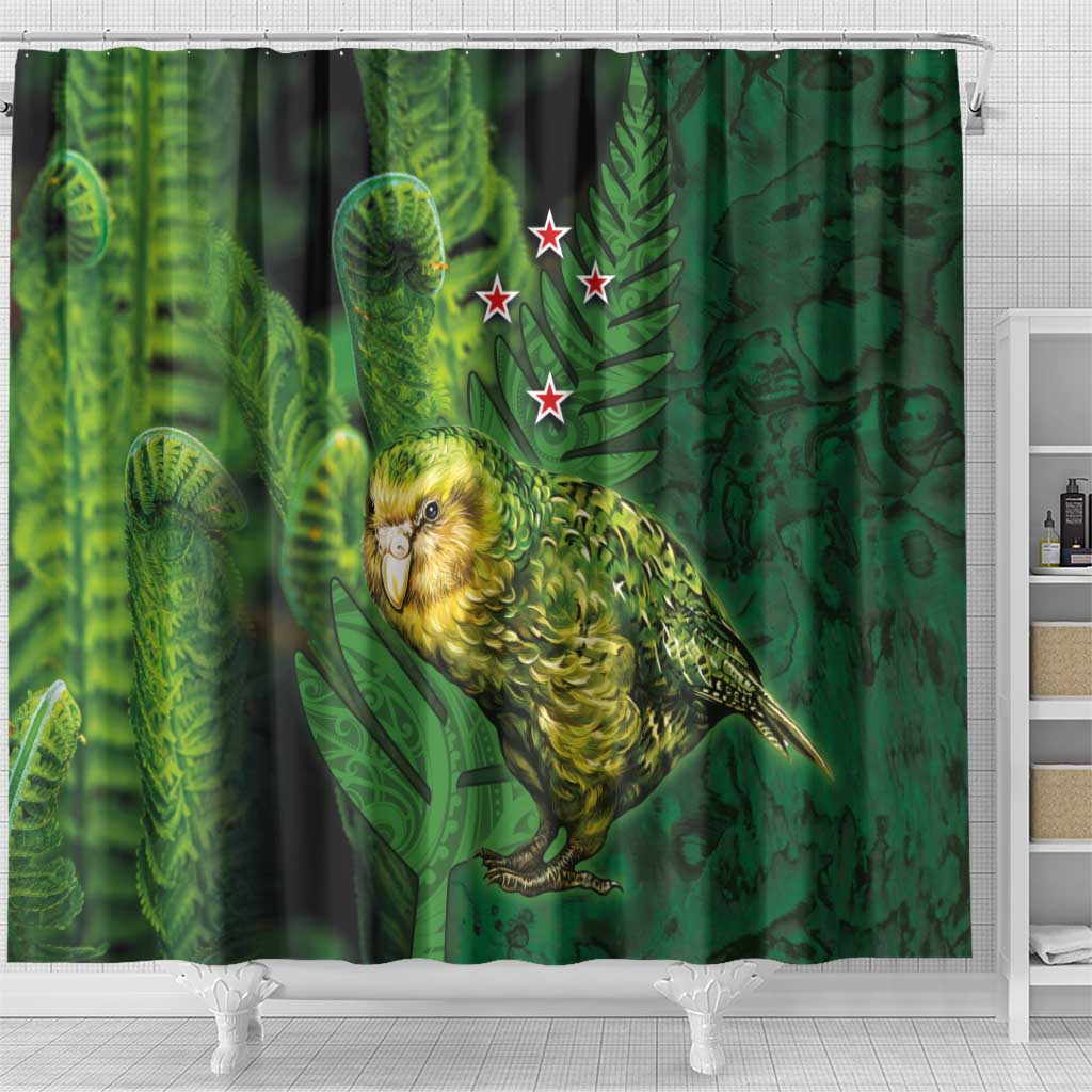 New Zealand Kkp Shower Curtain Silver Fern with Close up of Green Fern Leaves and Maori Tattoo LT03 - Polynesian Pride