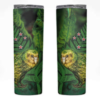 New Zealand Kkp Skinny Tumbler Silver Fern with Close up of Green Fern Leaves and Maori Tattoo LT03 Green - Polynesian Pride