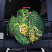 New Zealand Kkp Spare Tire Cover Silver Fern with Close up of Green Fern Leaves and Maori Tattoo LT03 - Polynesian Pride