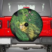 New Zealand Kkp Spare Tire Cover Silver Fern with Close up of Green Fern Leaves and Maori Tattoo LT03 - Polynesian Pride