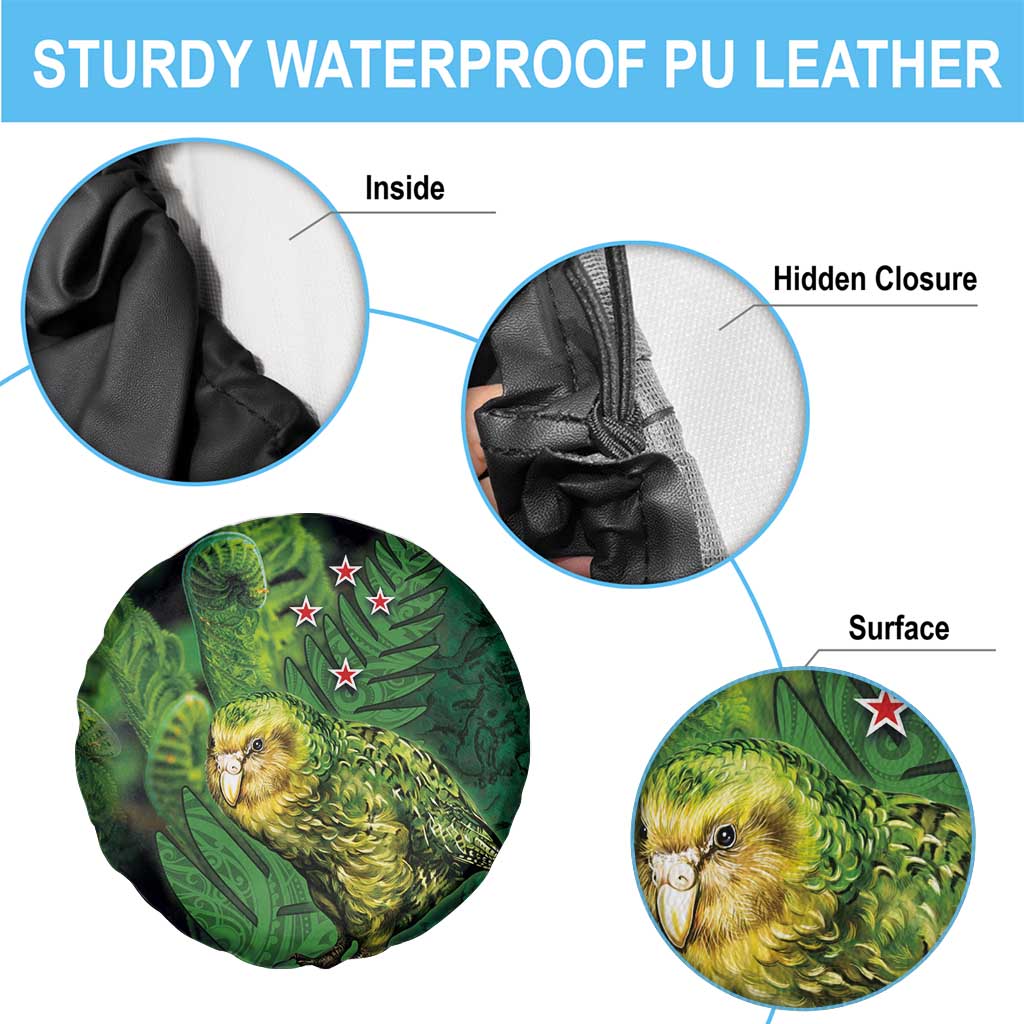 New Zealand Kkp Spare Tire Cover Silver Fern with Close up of Green Fern Leaves and Maori Tattoo LT03 - Polynesian Pride