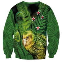 New Zealand Kkp Sweatshirt Silver Fern with Close up of Green Fern Leaves and Maori Tattoo LT03 - Polynesian Pride