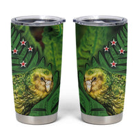 New Zealand Kkp Tumbler Cup Silver Fern with Close up of Green Fern Leaves and Maori Tattoo LT03 Green - Polynesian Pride