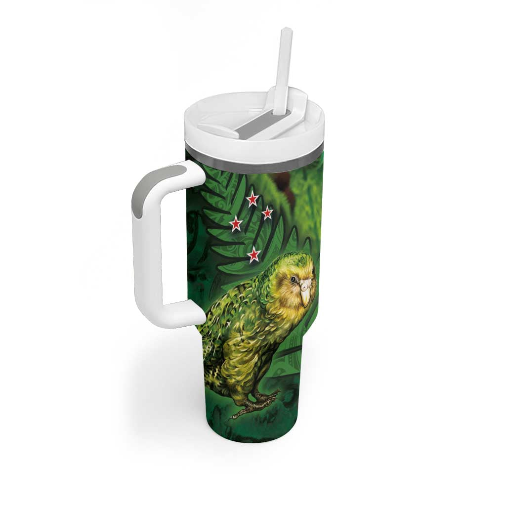 New Zealand Kkp Tumbler With Handle Silver Fern with Close up of Green Fern Leaves and Maori Tattoo LT03 - Polynesian Pride