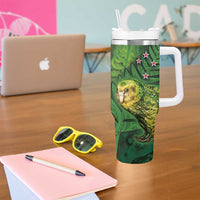 New Zealand Kkp Tumbler With Handle Silver Fern with Close up of Green Fern Leaves and Maori Tattoo LT03 - Polynesian Pride