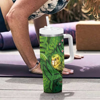 New Zealand Kkp Tumbler With Handle Silver Fern with Close up of Green Fern Leaves and Maori Tattoo LT03 - Polynesian Pride