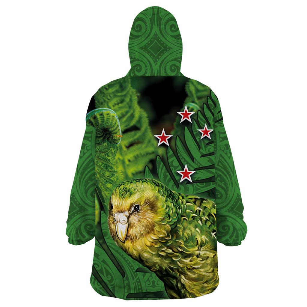 New Zealand Kkp Wearable Blanket Hoodie Silver Fern with Close up of Green Fern Leaves and Maori Tattoo LT03 - Polynesian Pride