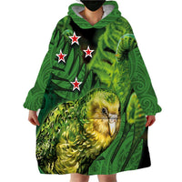 New Zealand Kkp Wearable Blanket Hoodie Silver Fern with Close up of Green Fern Leaves and Maori Tattoo LT03 - Polynesian Pride