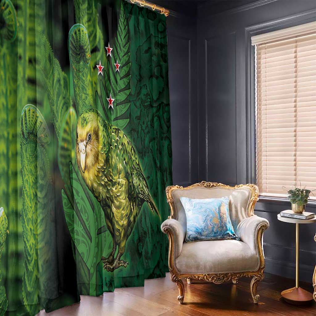 New Zealand Kkp Window Curtain Silver Fern with Close up of Green Fern Leaves and Maori Tattoo LT03 - Polynesian Pride