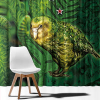 New Zealand Kkp Window Curtain Silver Fern with Close up of Green Fern Leaves and Maori Tattoo LT03 - Polynesian Pride
