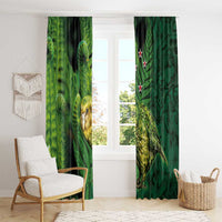 New Zealand Kkp Window Curtain Silver Fern with Close up of Green Fern Leaves and Maori Tattoo LT03 - Polynesian Pride