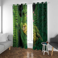New Zealand Kkp Window Curtain Silver Fern with Close up of Green Fern Leaves and Maori Tattoo LT03 With Grommets Green - Polynesian Pride