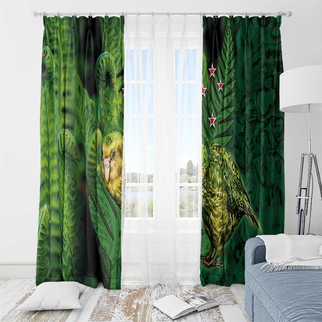 New Zealand Kkp Window Curtain Silver Fern with Close up of Green Fern Leaves and Maori Tattoo LT03 - Polynesian Pride