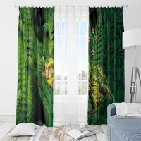 New Zealand Kkp Window Curtain Silver Fern with Close up of Green Fern Leaves and Maori Tattoo LT03 - Polynesian Pride