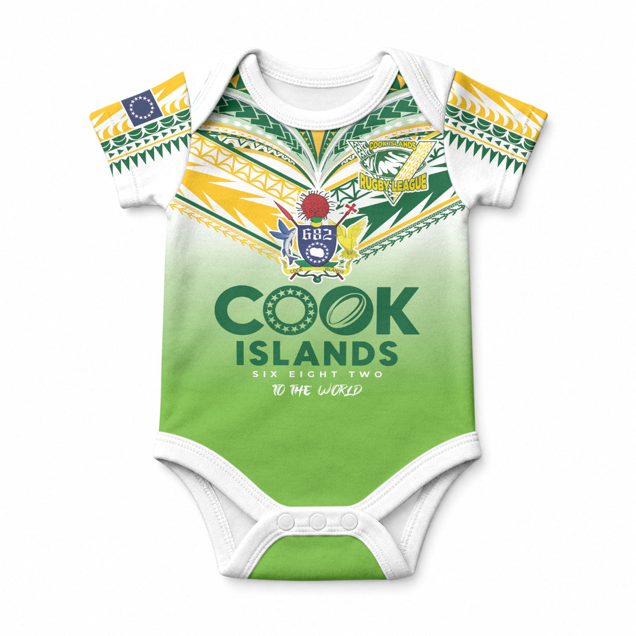 Cook Islands Rugby Baby Onesie Six Eight Two to The World - Tatau Tribal Motif