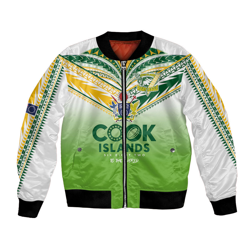 Cook Islands Rugby Bomber Jacket Six Eight Two to The World - Tatau Tribal Motif LT03 Unisex Multicolor - Polynesian Pride