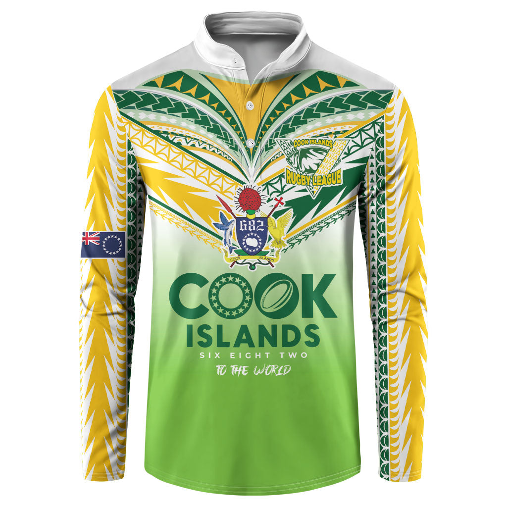 Cook Islands Rugby Button Sweatshirt Six Eight Two to The World - Tatau Tribal Motif