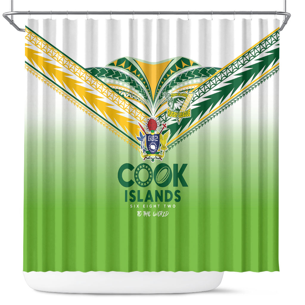 Cook Islands Rugby Shower Curtain Six Eight Two to The World - Tatau Tribal Motif