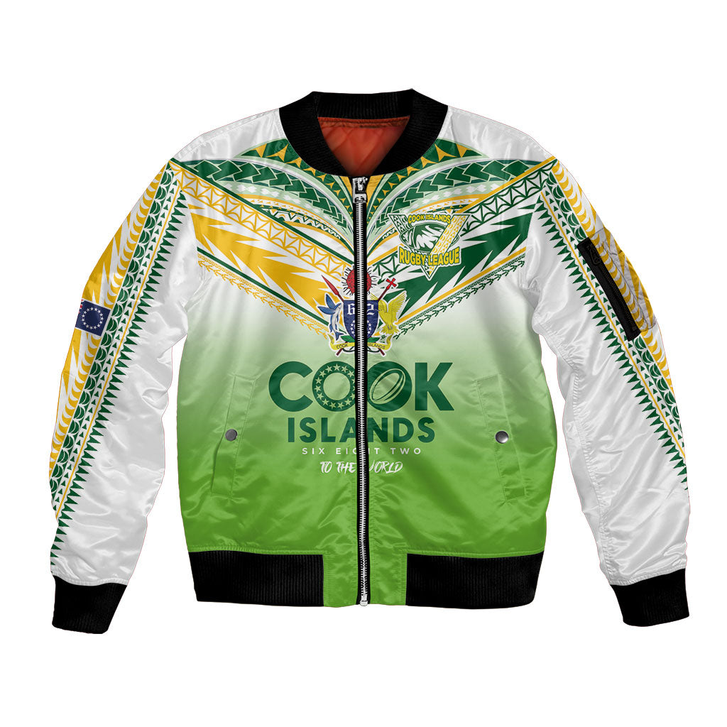 Cook Islands Rugby Sleeve Zip Bomber Jacket Six Eight Two to The World - Tatau Tribal Motif LT03 Unisex Multicolor - Polynesian Pride