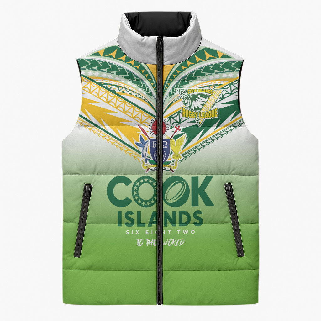 Cook Islands Rugby Sleeveless Puffer Jacket Six Eight Two to The World - Tatau Tribal Motif LT03 Unisex Multicolor - Polynesian Pride