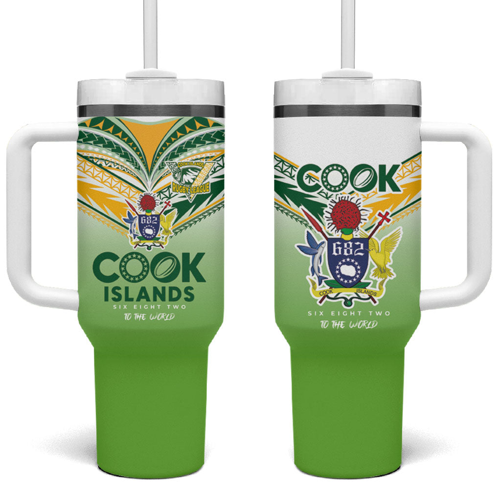 Cook Islands Rugby Tumbler With Handle Six Eight Two to The World - Tatau Tribal Motif