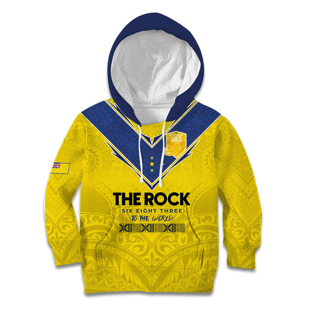 Niue Rugby Custom Kid Hoodie Six Eight Three to The World - Hiapo Tribal Motif LT03 Hoodie Multicolor - Polynesian Pride
