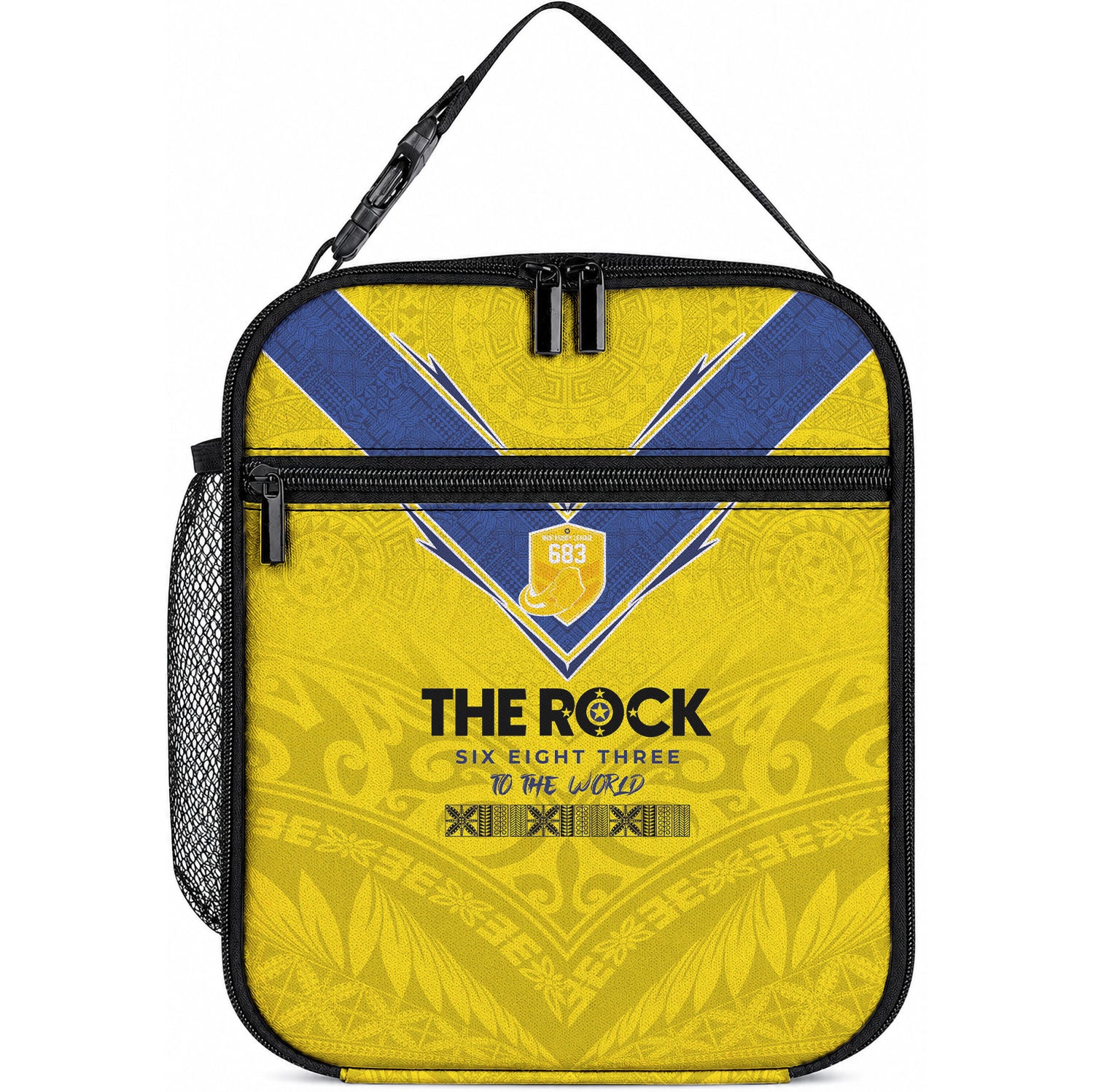 Niue Rugby Lunch Bag Six Eight Three to The World - Hiapo Tribal Motif LT03 10.2 × 8.3 × 4.3 inch Multicolor - Polynesian Pride