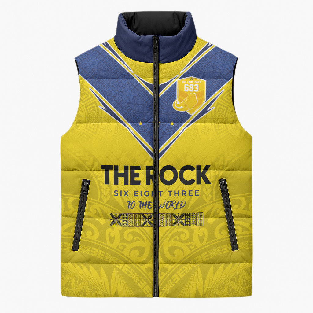 Niue Rugby Custom Sleeveless Puffer Jacket Six Eight Three to The World - Hiapo Tribal Motif LT03 Unisex Multicolor - Polynesian Pride