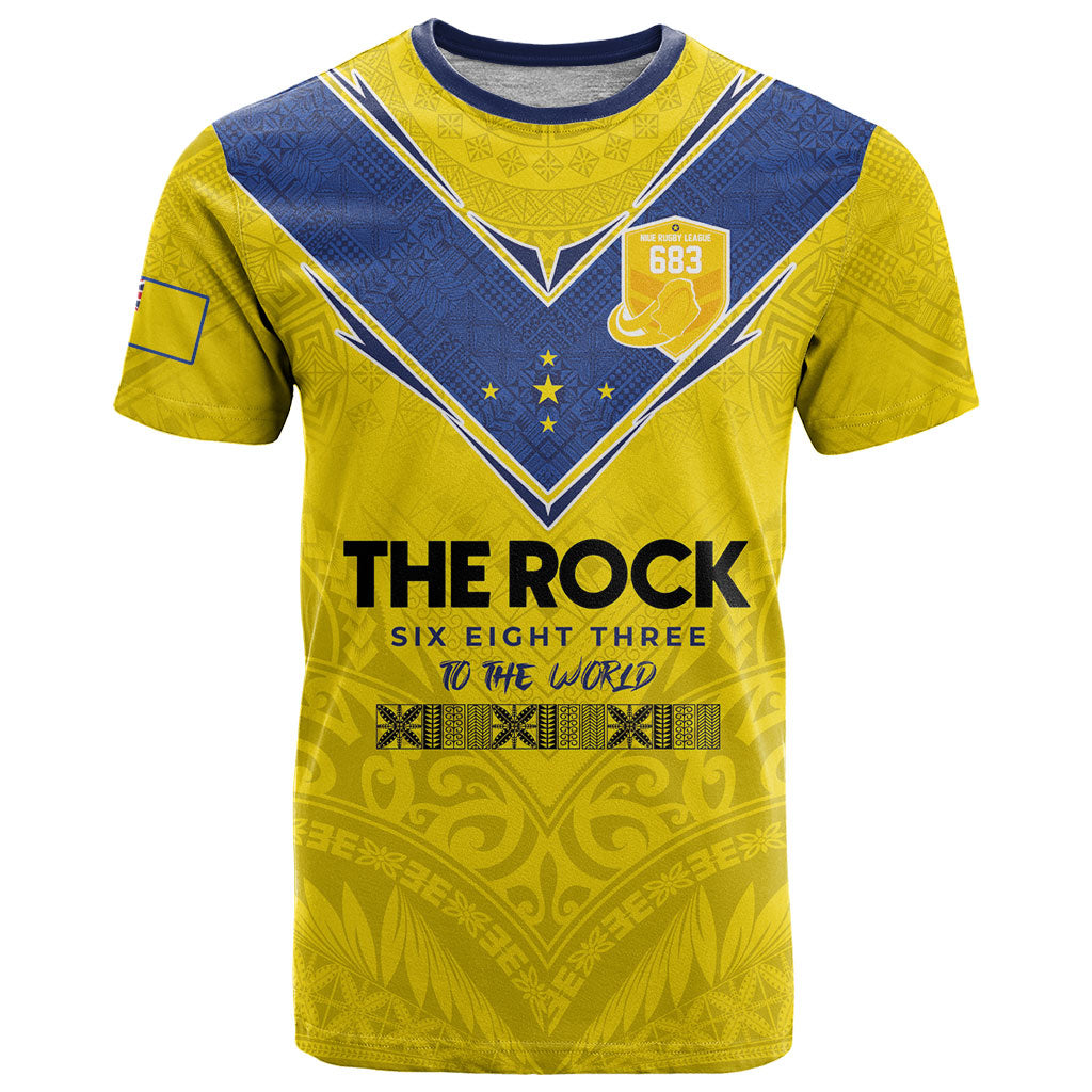 Niue Rugby Custom T Shirt Six Eight Three to The World - Hiapo Tribal Motif LT03 Multicolor - Polynesian Pride