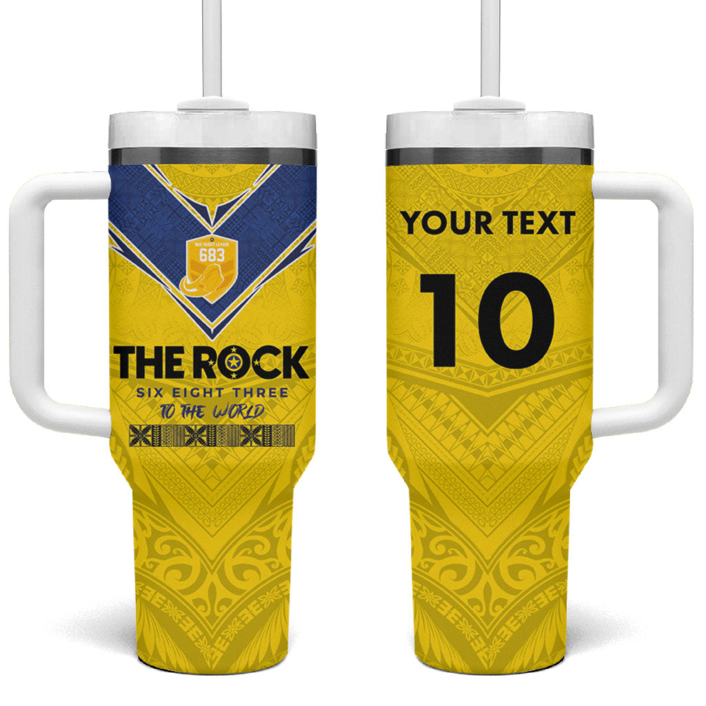 Niue Rugby Custom Tumbler With Handle Six Eight Three to The World - Hiapo Tribal Motif